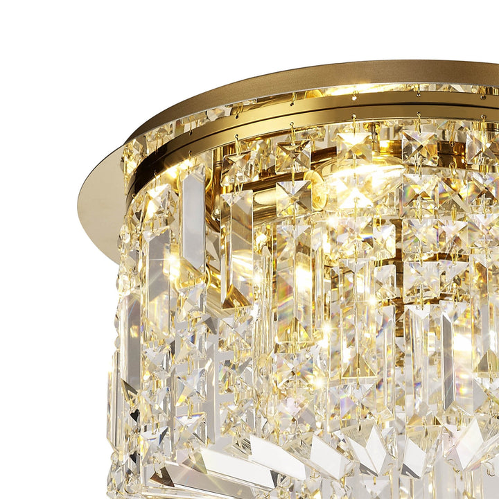 Nelson Lighting NL78139 Zian 45cm Round Flush Chandelier 5 Light Gold/Crystal