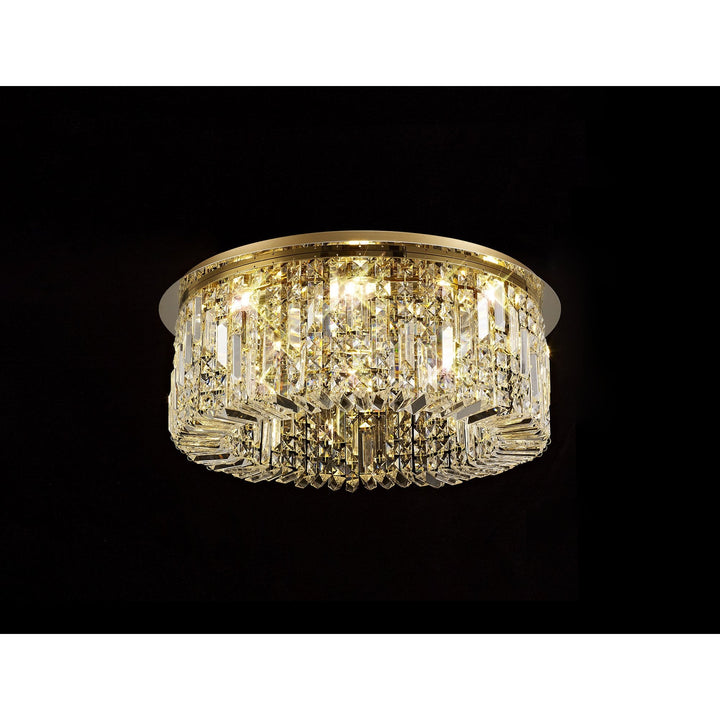 Nelson Lighting NL78149 Zian 65cm Round Flush Chandelier 8 Light Gold/Crystal