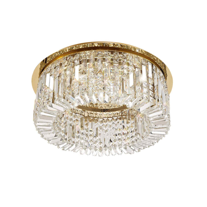 Nelson Lighting NL78149 Zian 65cm Round Flush Chandelier 8 Light Gold/Crystal