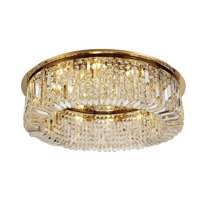 Nelson Lighting NL78159 Zian 80cm Round Flush Chandelier 12 Light Gold/Crystal