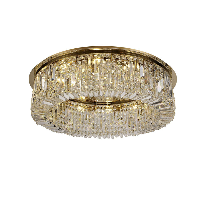 Nelson Lighting NL78159 Zian 80cm Round Flush Chandelier 12 Light Gold/Crystal