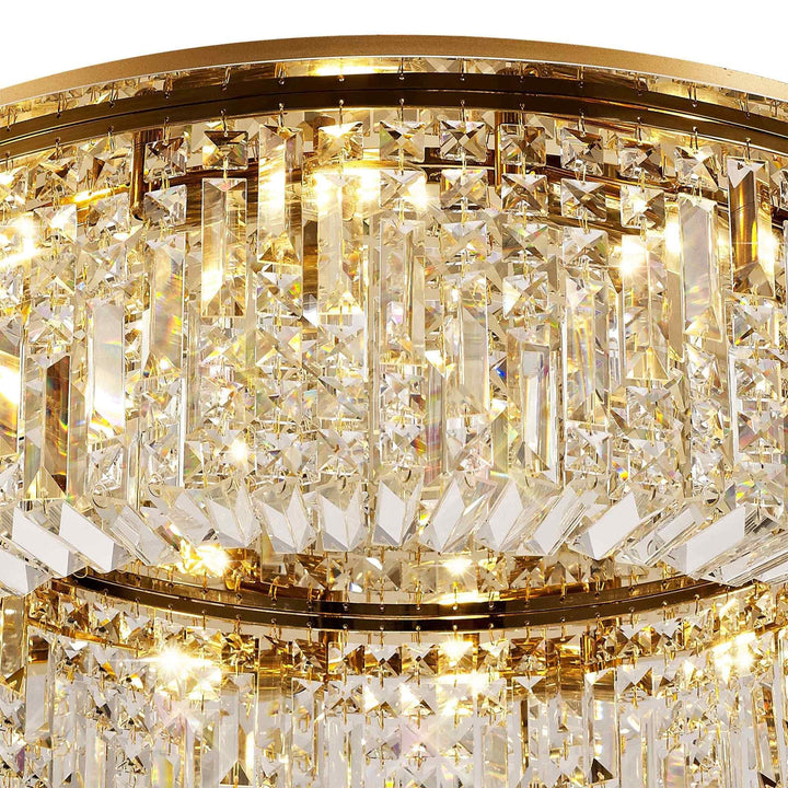 Nelson Lighting NL78159 Zian 80cm Round Flush Chandelier 12 Light Gold/Crystal