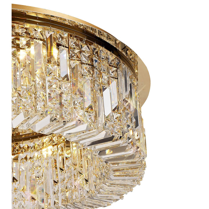 Nelson Lighting NL78159 Zian 80cm Round Flush Chandelier 12 Light Gold/Crystal