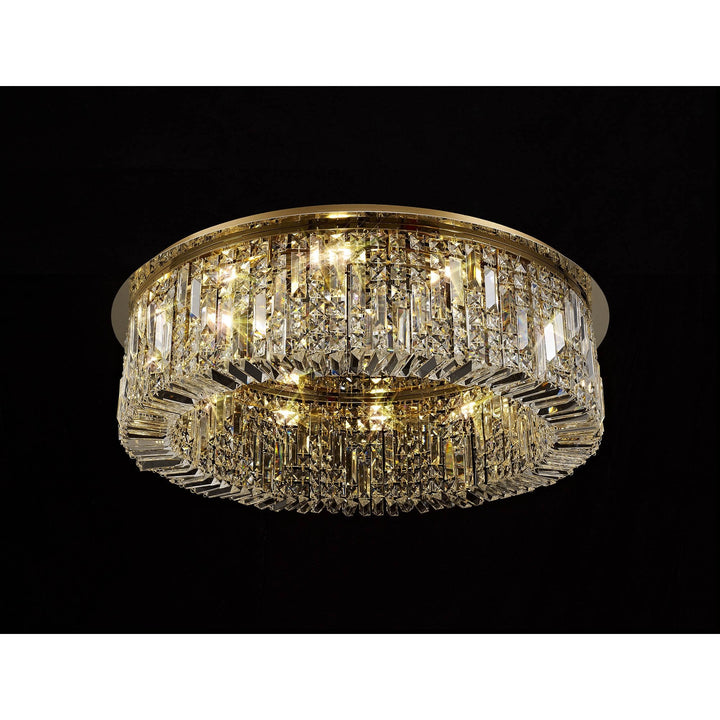 Nelson Lighting NL78159 Zian 80cm Round Flush Chandelier 12 Light Gold/Crystal