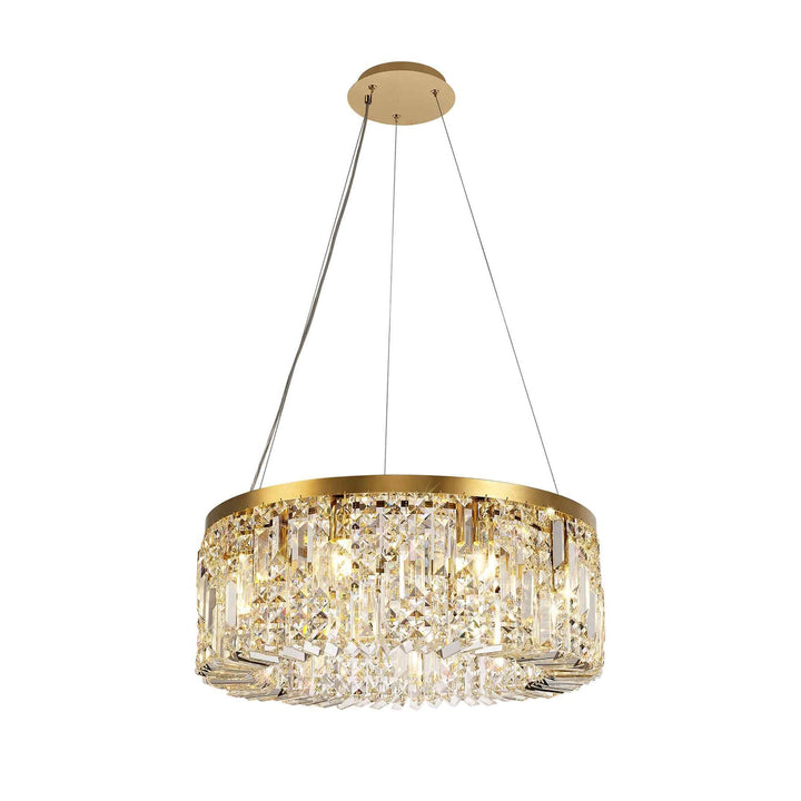 Nelson Lighting NL78169 Zian 60cm Round Pendant Chandelier 8 Light Gold/Crystal