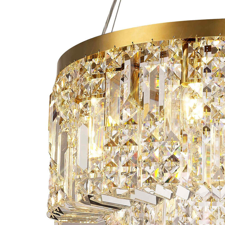 Nelson Lighting NL78169 Zian 60cm Round Pendant Chandelier 8 Light Gold/Crystal