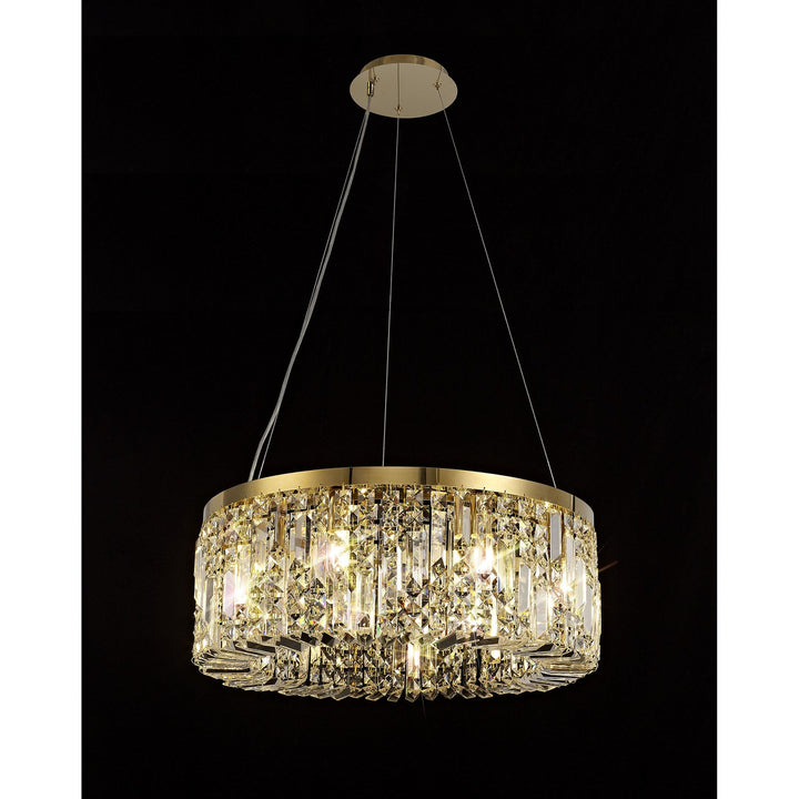 Nelson Lighting NL78169 Zian 60cm Round Pendant Chandelier 8 Light Gold/Crystal