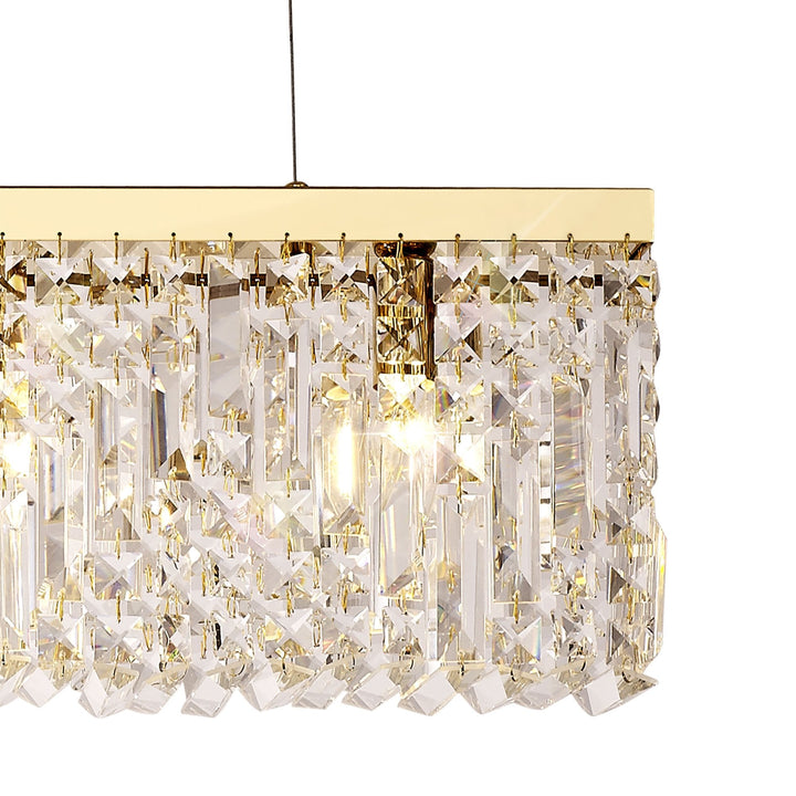 Nelson Lighting NL78189 Zian 102x9cm Rectangular Pendant Chandelier 5 Light Gold/Crystal