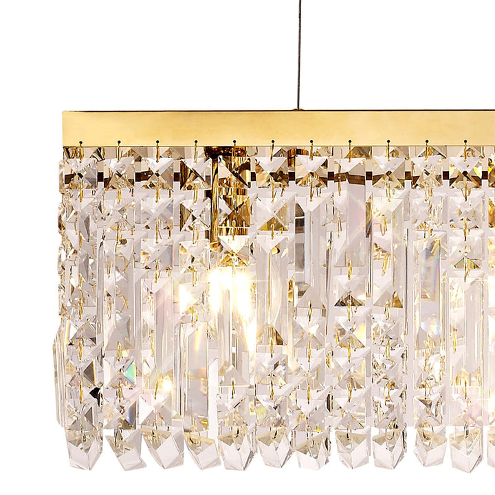 Nelson Lighting NL78189 Zian 102x9cm Rectangular Pendant Chandelier 5 Light Gold/Crystal