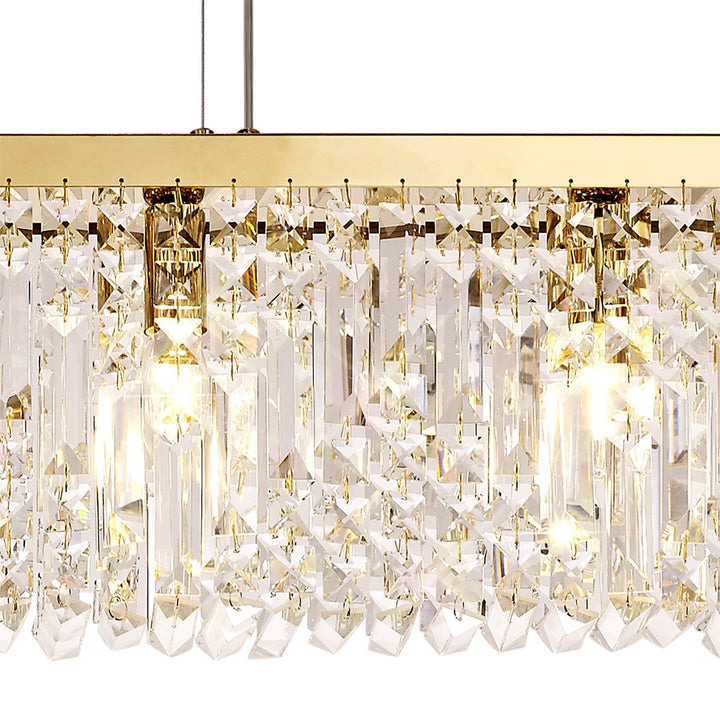 Nelson Lighting NL78189 Zian 102x9cm Rectangular Pendant Chandelier 5 Light Gold/Crystal