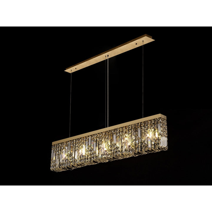 Nelson Lighting NL78189 Zian 102x9cm Rectangular Pendant Chandelier 5 Light Gold/Crystal