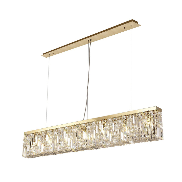 Nelson Lighting NL78199 Zian 138x9cm Rectangular Pendant Chandelier 7 Light Gold/Crystal