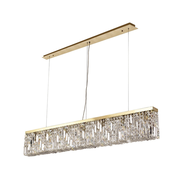 Nelson Lighting NL78199 Zian 138x9cm Rectangular Pendant Chandelier 7 Light Gold/Crystal