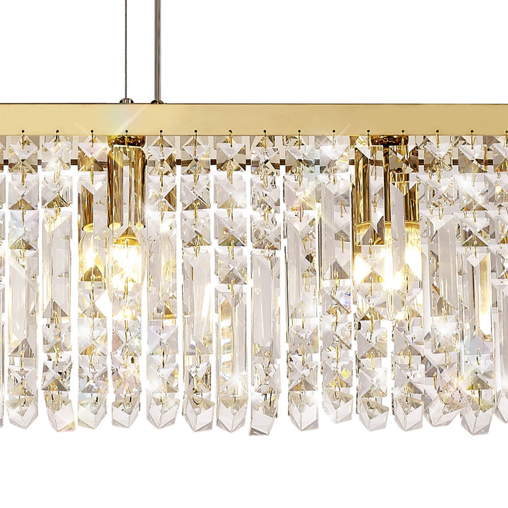 Nelson Lighting NL78199 Zian 138x9cm Rectangular Pendant Chandelier 7 Light Gold/Crystal