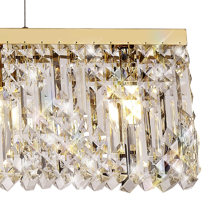 Nelson Lighting NL78199 Zian 138x9cm Rectangular Pendant Chandelier 7 Light Gold/Crystal