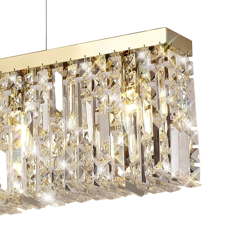 Nelson Lighting NL78199 Zian 138x9cm Rectangular Pendant Chandelier 7 Light Gold/Crystal
