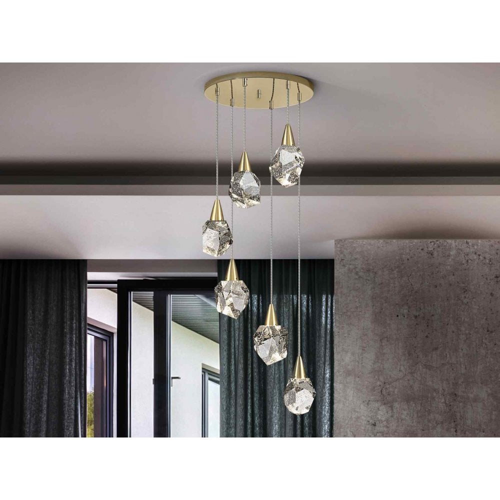 Schuller 157261 Aquaria LED Pendant 6 Light Matt Gold