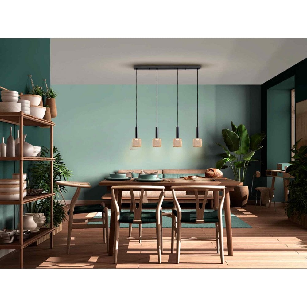 Schuller 175395 Sincro LED Pendant 4 Light Black Gold