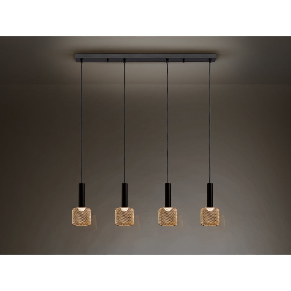 Schuller 175395 Sincro LED Pendant 4 Light Black Gold