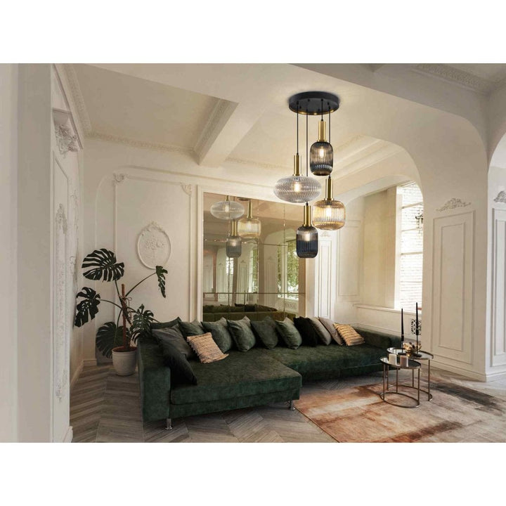 Schuller 225168 | Norma Pendant | 4 Light with Mixed Glass Shades in Black/Brass