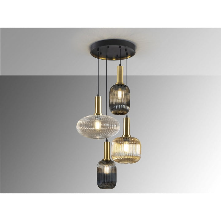 Schuller 225168 | Norma Pendant | 4 Light with Mixed Glass Shades in Black/Brass