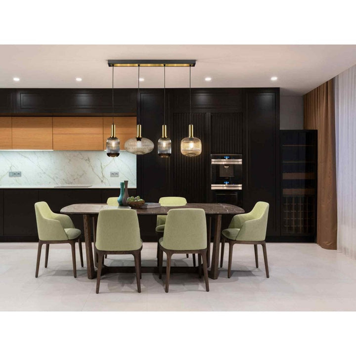 Schuller 225724 Norma Pendant 4 Light Line Black Brass Mixed Glass Shades