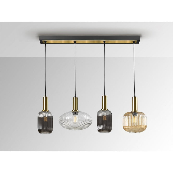 Schuller 225724 Norma Pendant 4 Light Line Black Brass Mixed Glass Shades