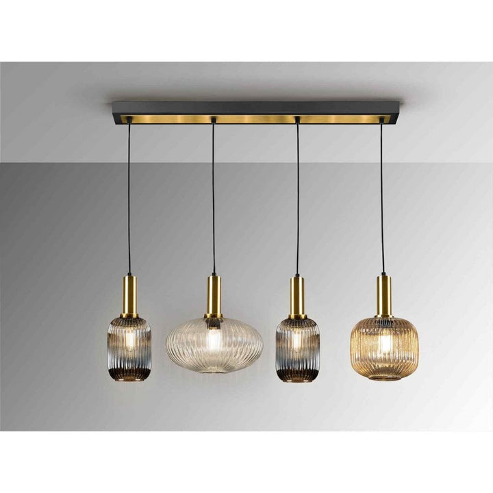 Schuller 225724 Norma Pendant 4 Light Line Black Brass Mixed Glass Shades