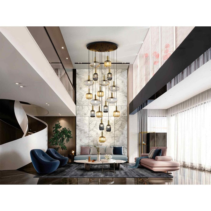 Schuller 225892 Norma Pendant 18 Light Black Brass Mix Glass Shades