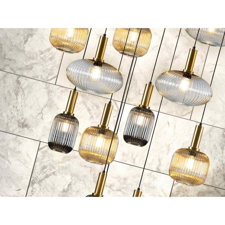 Schuller 225892 Norma Pendant 18 Light Black Brass Mix Glass Shades