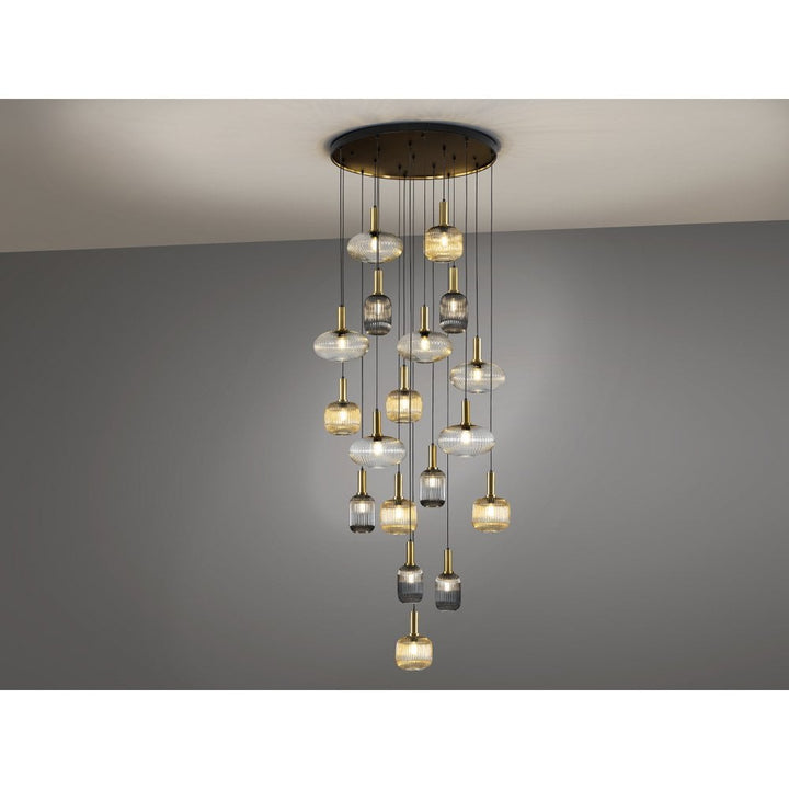 Schuller 225892 Norma Pendant 18 Light Black Brass Mix Glass Shades