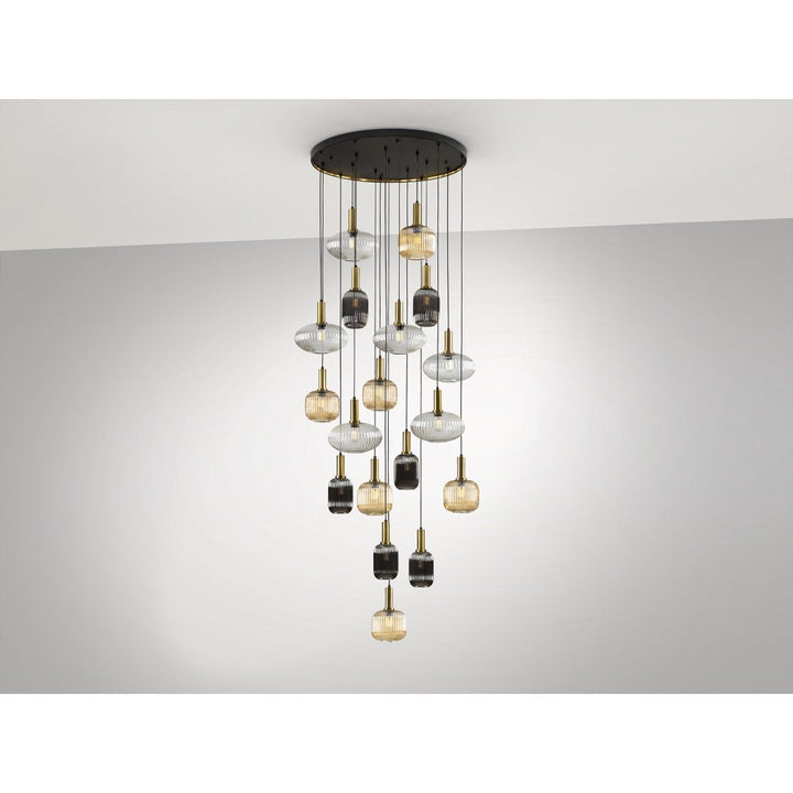 Schuller 225892 Norma Pendant 18 Light Black Brass Mix Glass Shades