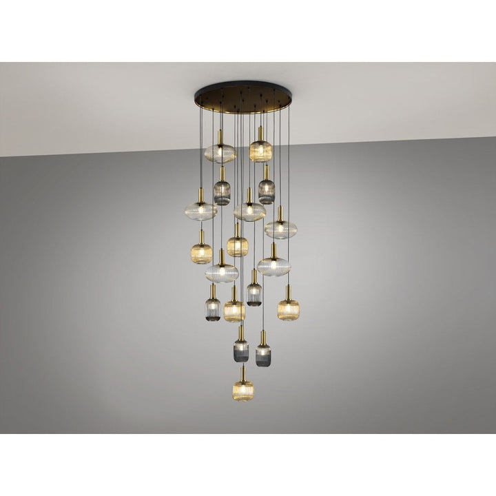 Schuller 225892 Norma Pendant 18 Light Black Brass Mix Glass Shades