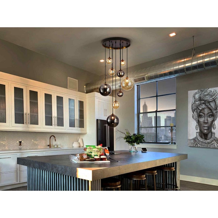 Schuller 439176 Dark 9 Light Pendant Black/Brass
