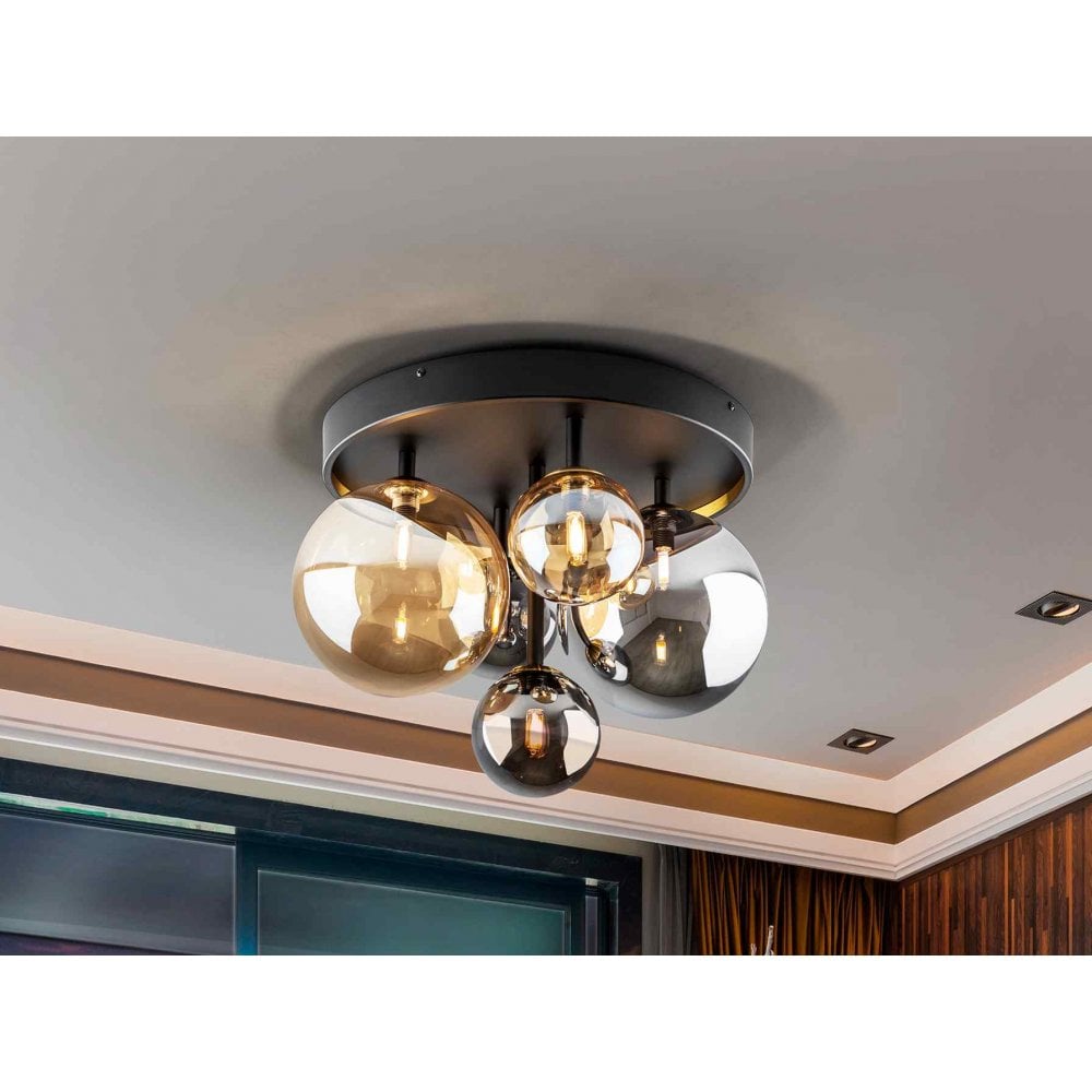 Schuller 439244 Dark Flush Ceiling Light 5 Light Black Brass