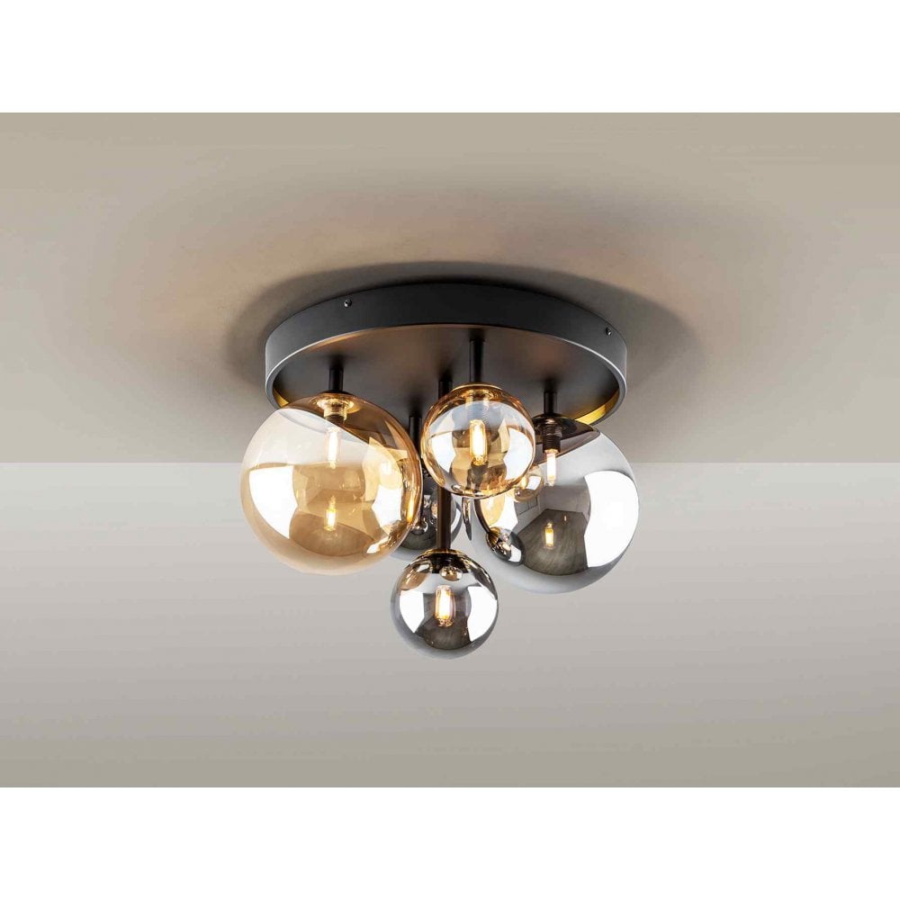 Schuller 439244 Dark Flush Ceiling Light 5 Light Black Brass