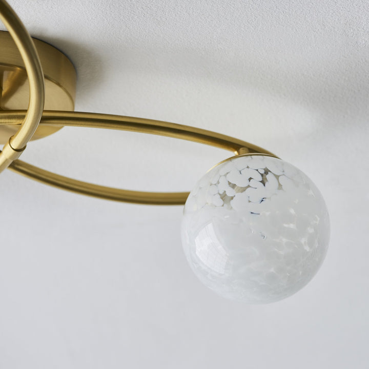 Nelson Lighting NL947231 3 Light Semi Flush Ceiling Light Satin Brass Plate & White Confetti Glass