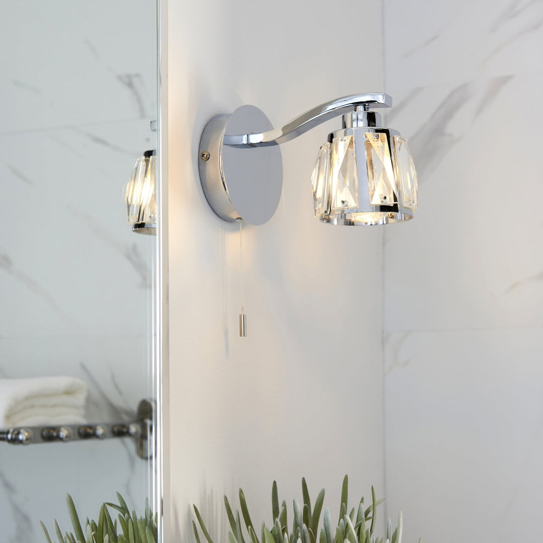 Endon 96135 Ria Bathroom 1 Light Wall Light Chrome Plate & Clear Crystal Glass