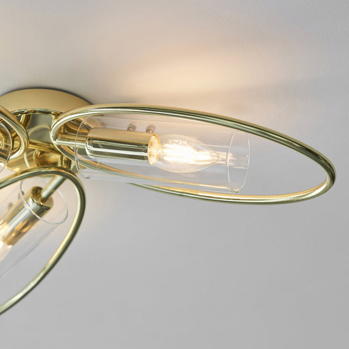 Endon 97228 Amari 3 Light Semi Flush Ceiling Light Polished Brass Plate & Clear Glass