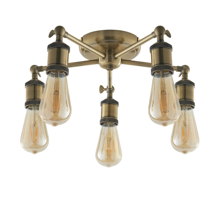 Endon 97244 Hal 5 Light Semi Flush Ceiling Light Antique Brass Plate