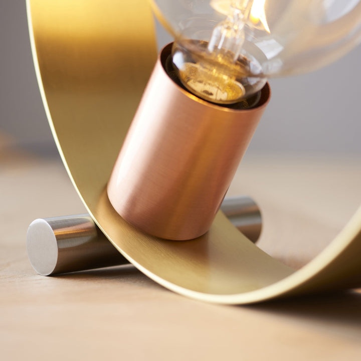 Endon 97665 Hoop 1 Light Table Lamp Brushed Brass, Nickel & Copper Plate