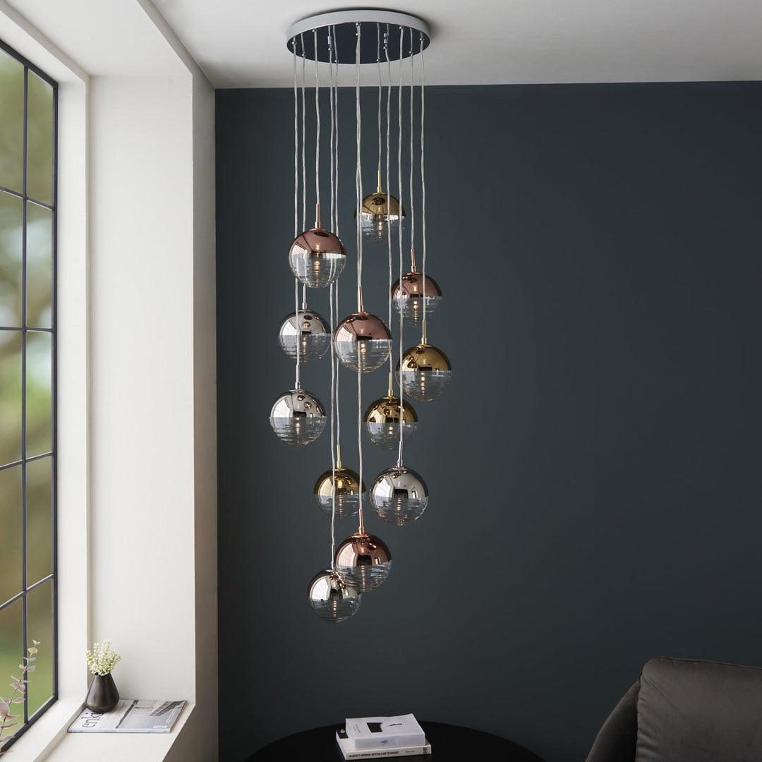Endon 98115 Paloma 12 Light Pendant Chrome Plate With Chrome, Copper, Gold & Clear Glass