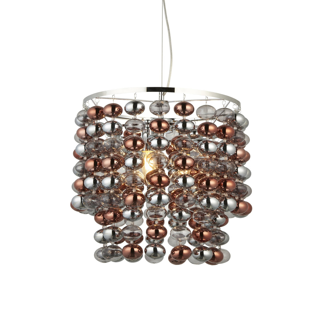 Endon 98152 Esme 3 Light Pendant Chrome Plated With Grey Tinted, Chrome & Copper Plated Glass