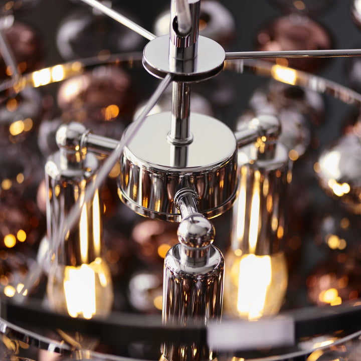 Endon 98152 Esme 3 Light Pendant Chrome Plated With Grey Tinted, Chrome & Copper Plated Glass