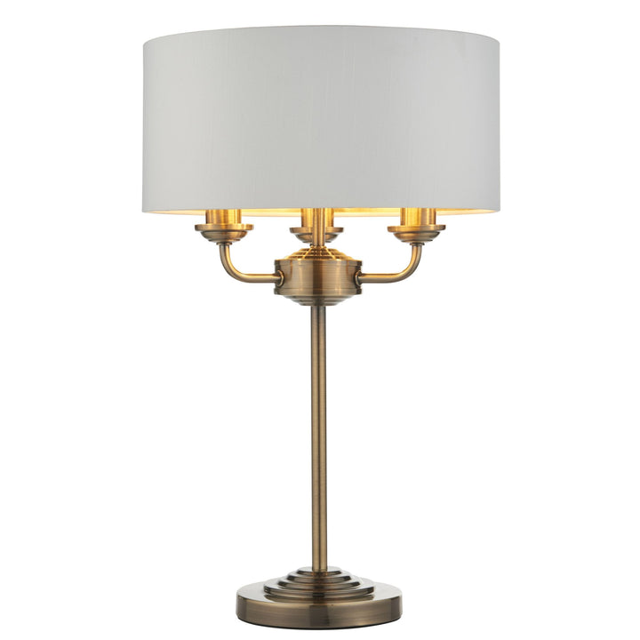 Endon 98932 Highclere 3 Light Table Lamp Antique Brass Plate & Vintage White Fabric