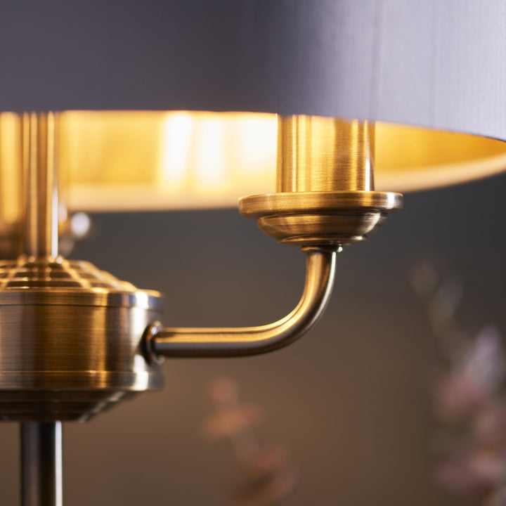 Endon 98932 Highclere 3 Light Table Lamp Antique Brass Plate & Vintage White Fabric