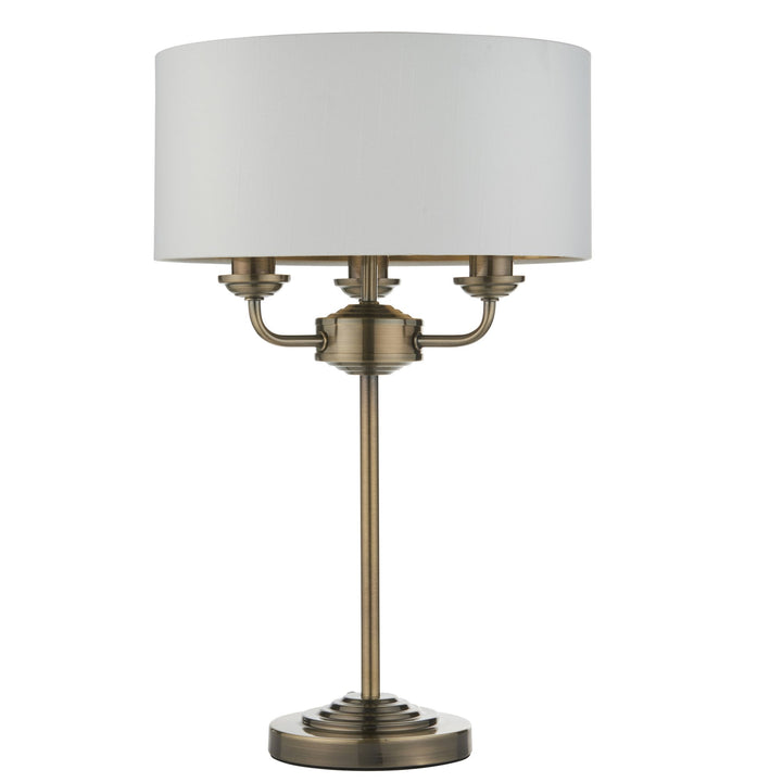 Endon 98932 Highclere 3 Light Table Lamp Antique Brass Plate & Vintage White Fabric