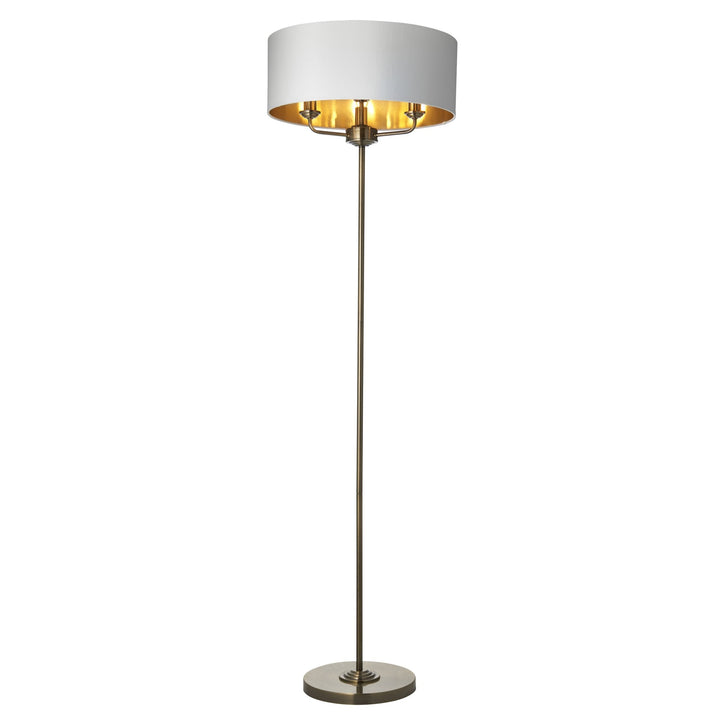 Endon 98935 Highclere 3 Light Floor Lamp Antique Brass Plate & Vintage White Fabric