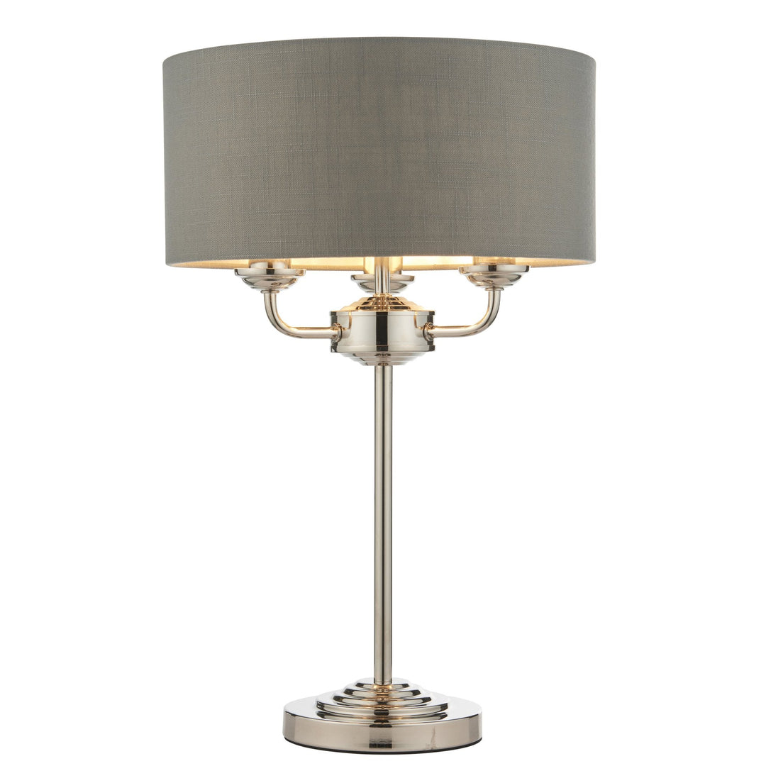 Endon 99149 Highclere 3 Light Table Lamp Bright Nickel Plate & Charcoal Fabric