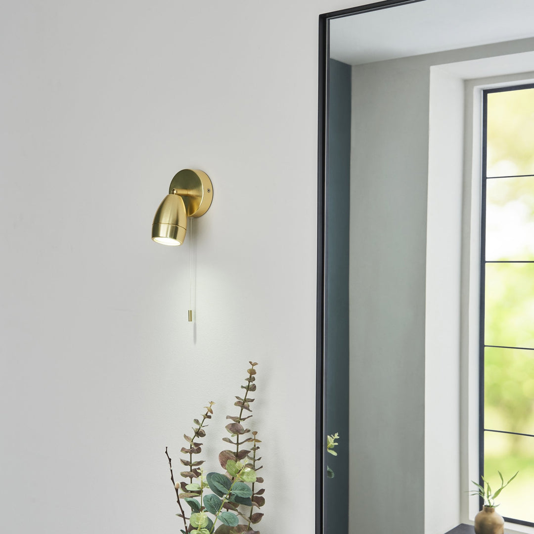 Endon 99768 Porto Bathroom 1 Light Spotlight Satin Brass Plate & Clear Glass